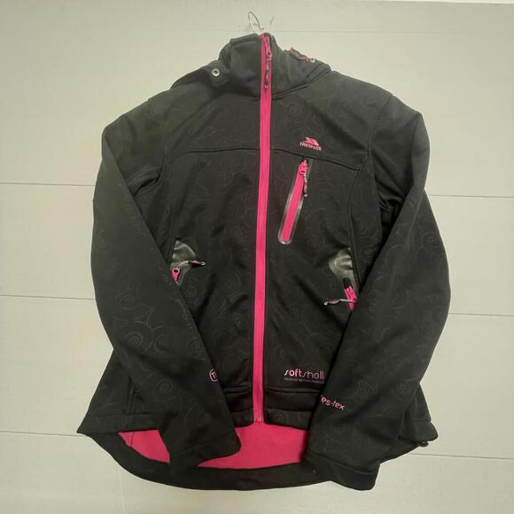 Trespass Lulu Women's Medium Softshell Jacket Black Pink Hooded Gorpcore Utility